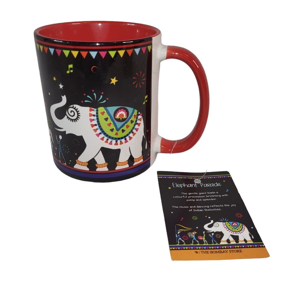 The Bombay Store‎ 12 Oz Multicolored Indian Elephant Parade Coffee Mug Cup Tea